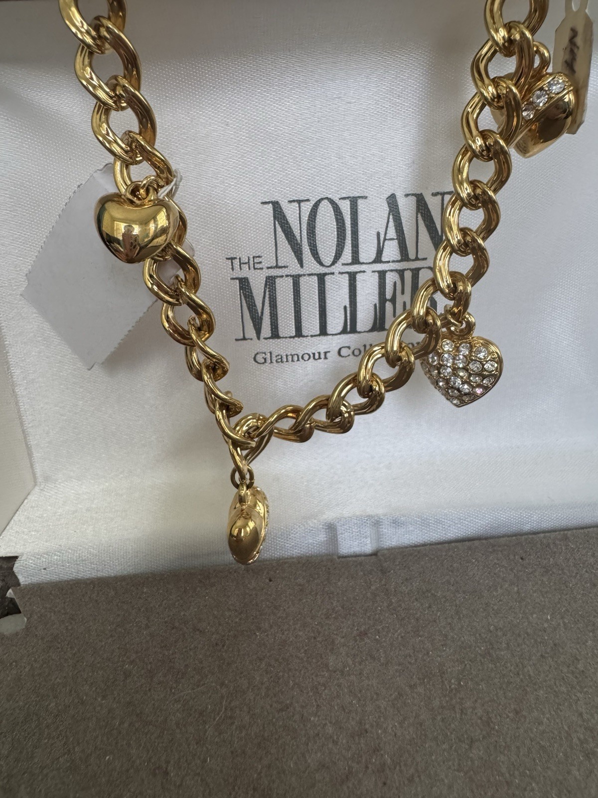 NOLAN MILLER Necklace Gold Tone Heart Charm Signed Vintage Jewelry #4446