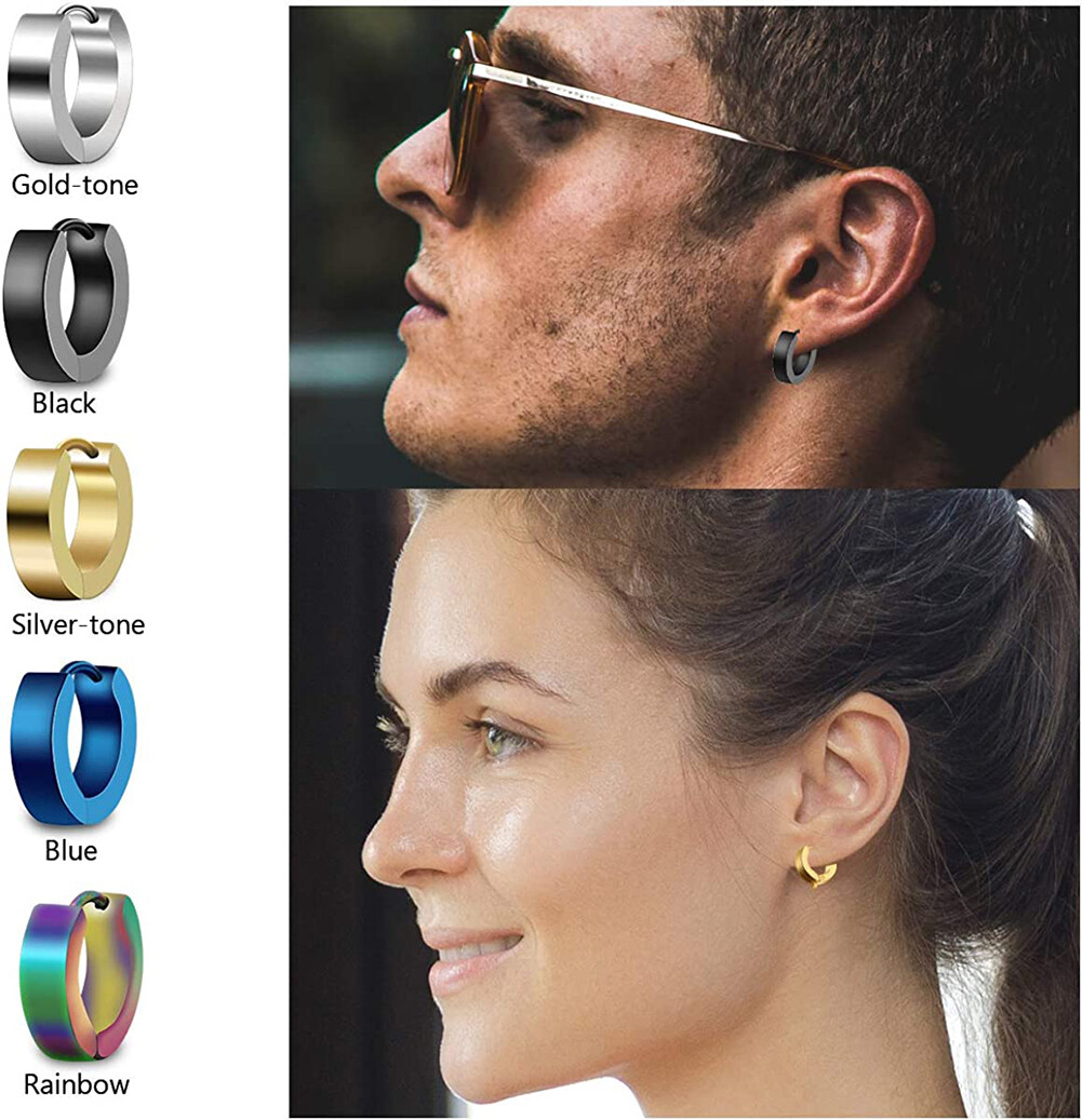 1Pairs Stainless Steel Hoop Earring Piercing Huggie Hypoallergenic for Women/men