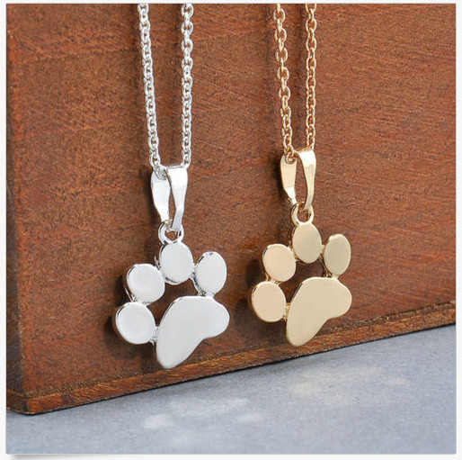 Silver Dog, Cat Love Paw Print Shaped Stainless Steel Metal Pendant Necklace New