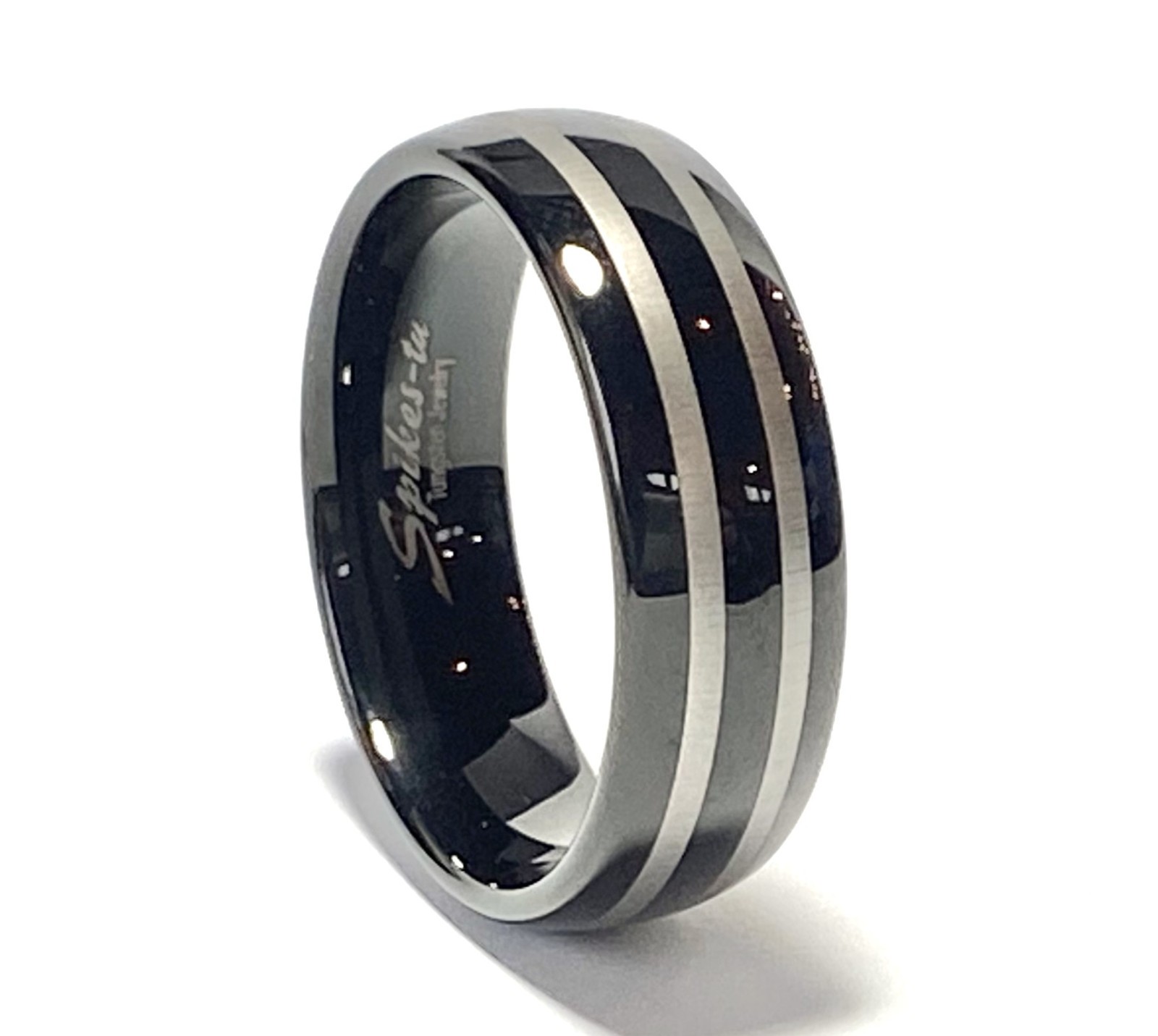Black Ion Plated Double Stripe Tungsten Wedding Ring Size 9,10,11,12,13 (f85)