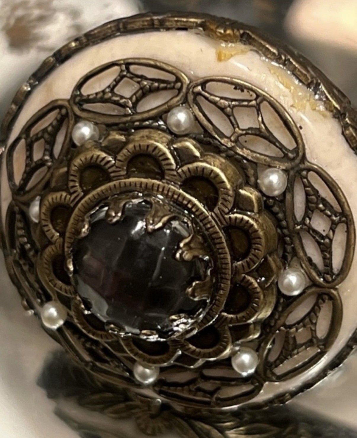 Sweet Romance OLLIPOP Ivory Bronze Ornate Statement Adjustable Cocktail Ring