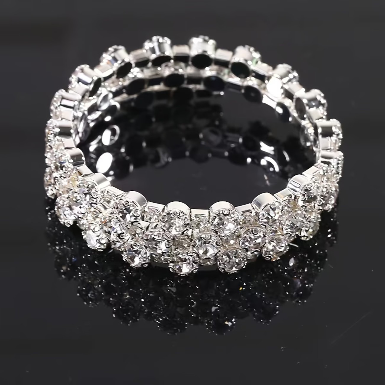 Wide Tennis Silver Crystal Stretch Wrap Bracelet Statement Wedding Bridal Bangle