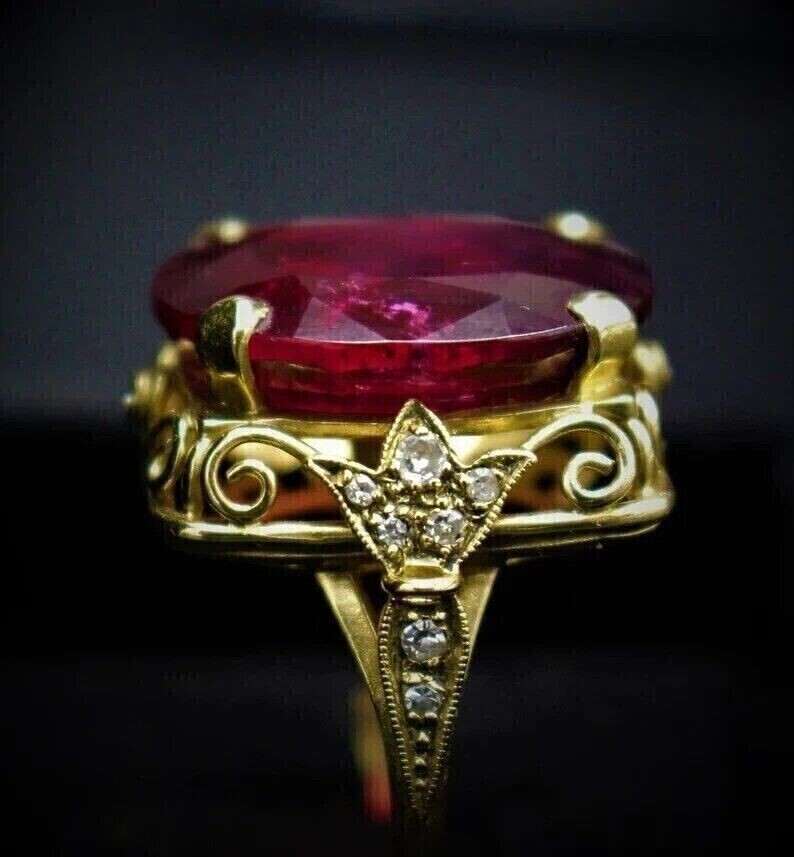 Oval Cut Simulated Red Garnet Stunning Wedding Band Ring 14k Yellow Gold Plated