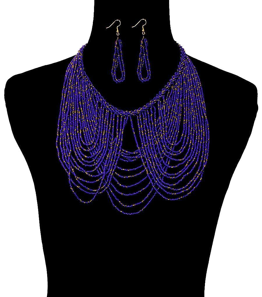 PURPLE Gold Multi Layer BOHO Bohemian Goddess Sexy Statement BIB Necklace Set
