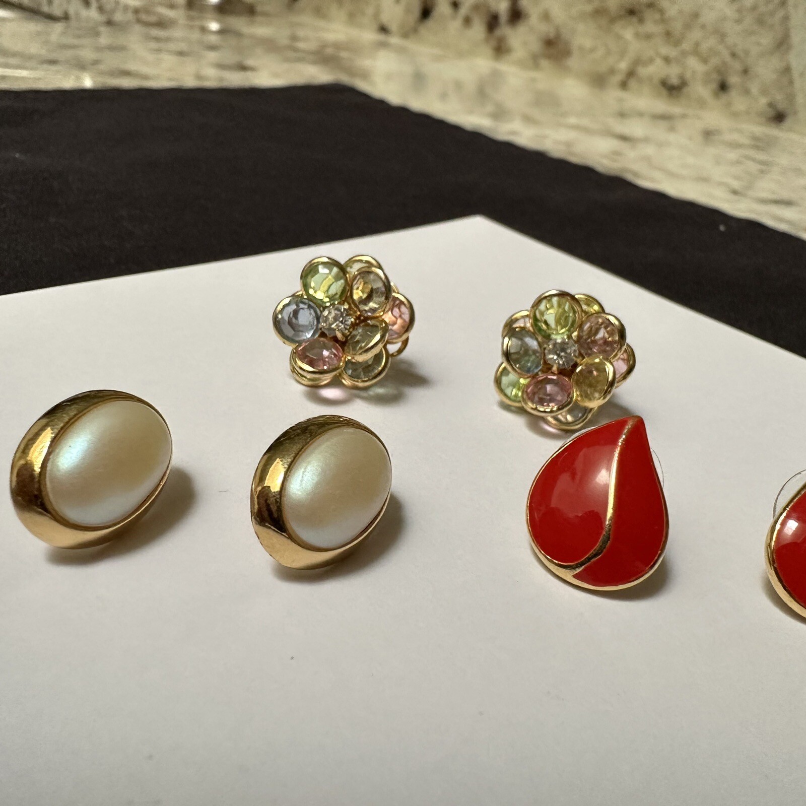 Lot Of 3 Signed Allison Reed, Richelieu, Avon Gold Tone Pierced Stud Earrings
