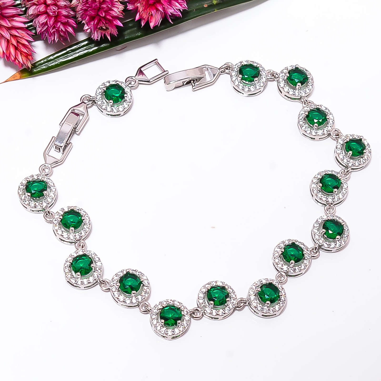 Chrome Diopside, CZ 925 Sterling Silver Adjustable Bracelet 7-8″ B134926