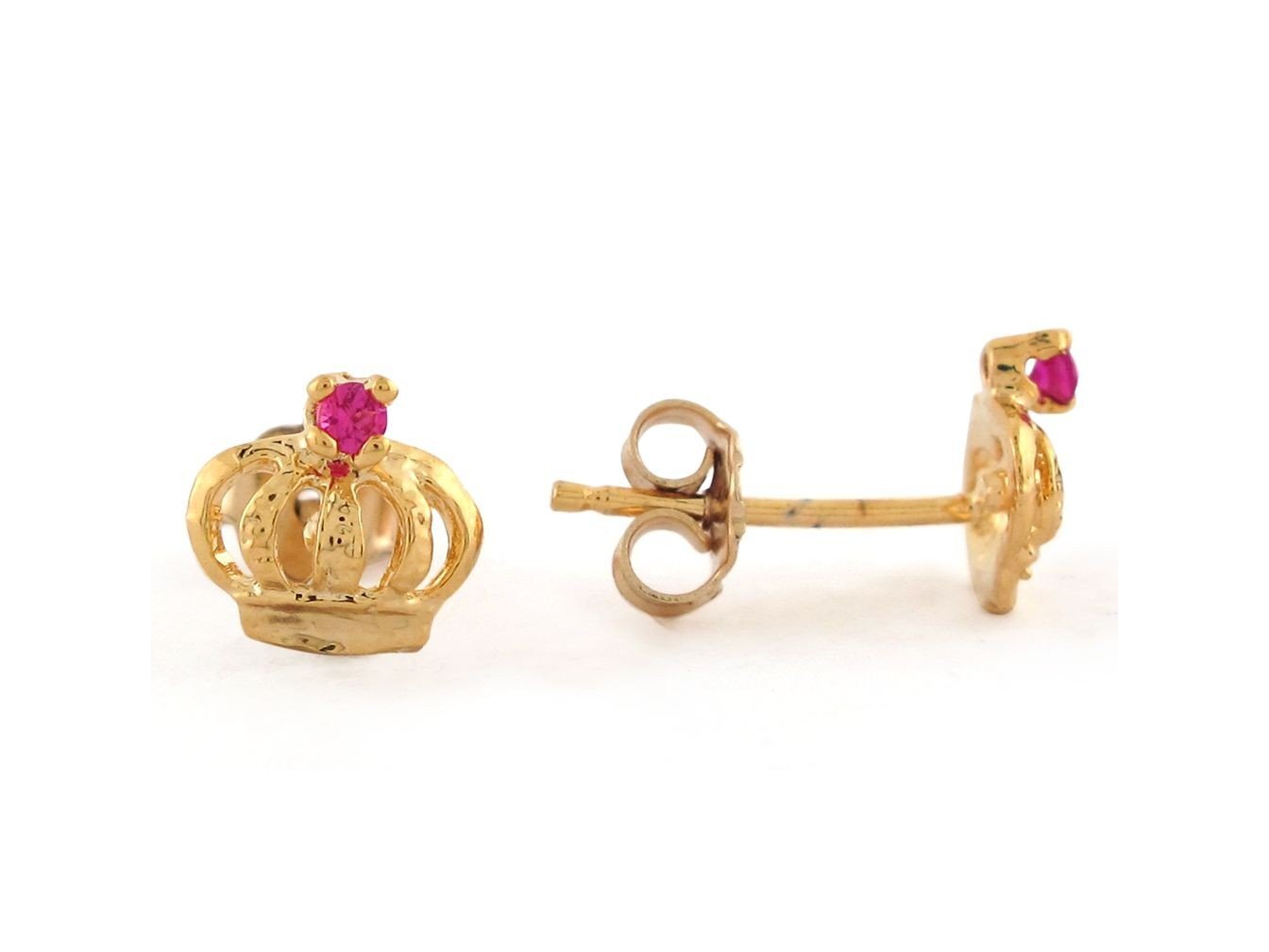 10k or 14k Yellow Gold Simulated Ruby 0.7cm Royal Crown Post Stud Earrings