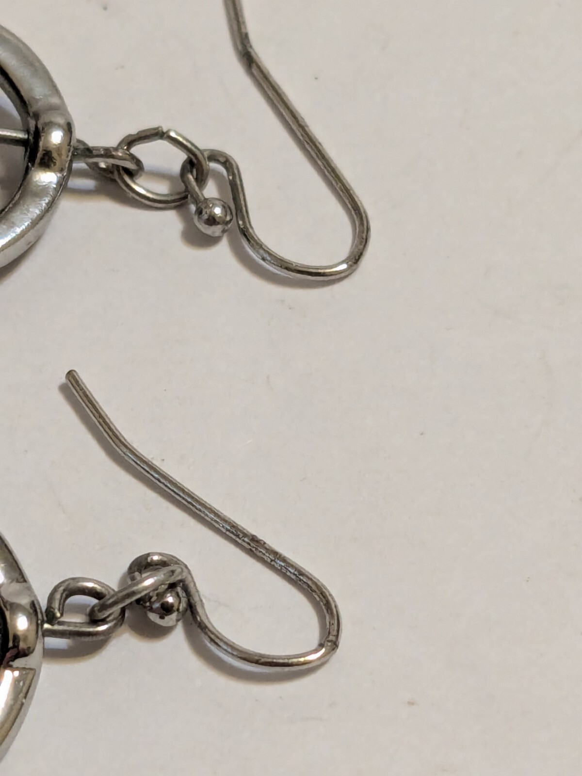 Silver Tone Hook Dangle Open Circle With Black Faceted Acrylic Bead Earrings. 1″