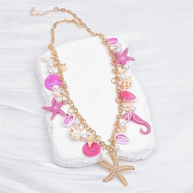 Boho Starfish Seashell Shell Pendant Necklace Adjustable Multilayered Natural