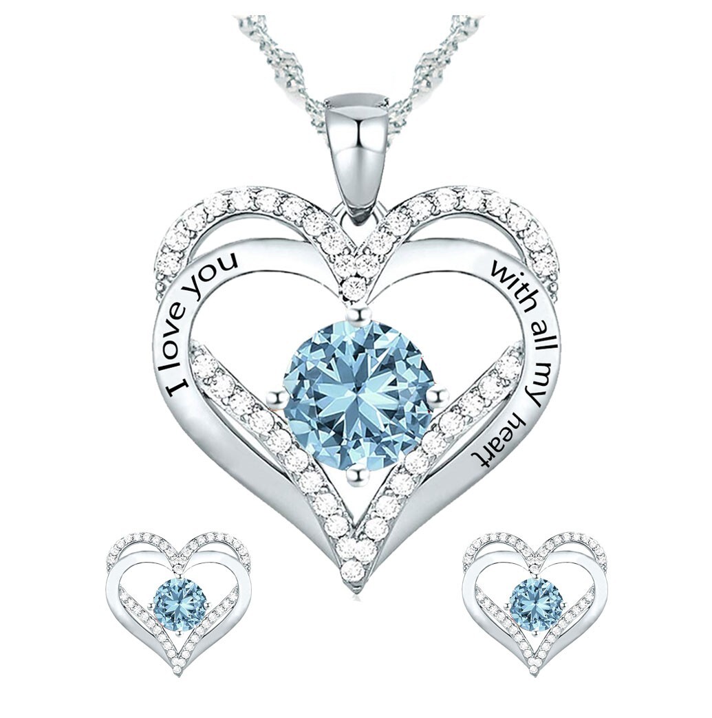 925 Silver Birthstone Necklace/Gift for Wife /Gift for Girlfriend –Free Earrings
