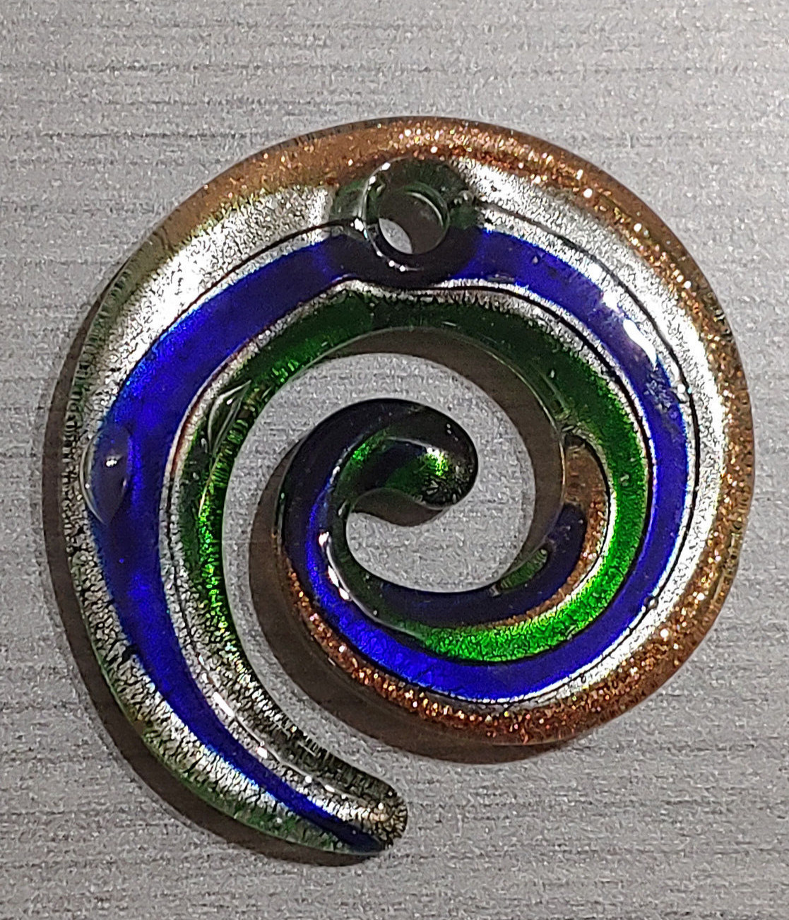 Blue & Green With Silver/Gold Stardust Round Lampwork Glass Pendant 49x46MM DIY