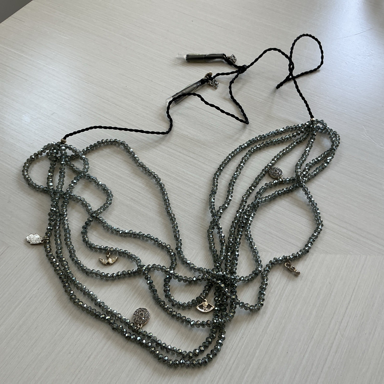 Marlyn Schiff Multi-Strand Olive Crystal Beaded Tamsa Necklace 15-36 Inches NWOT