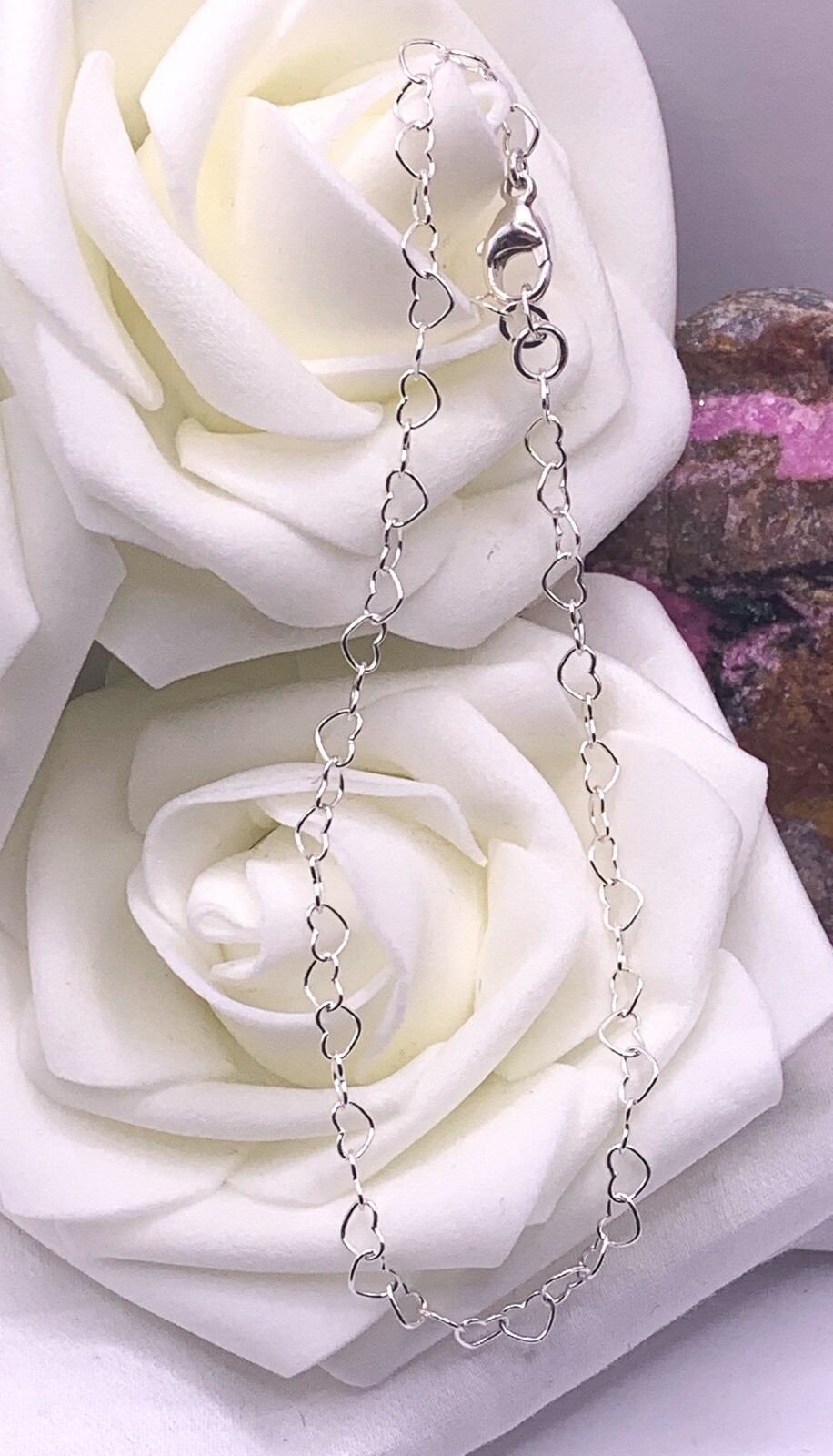 Sterling Silver Heart Ankle Bracelet – Anklet – Variety of sizes – 9″ to 10″