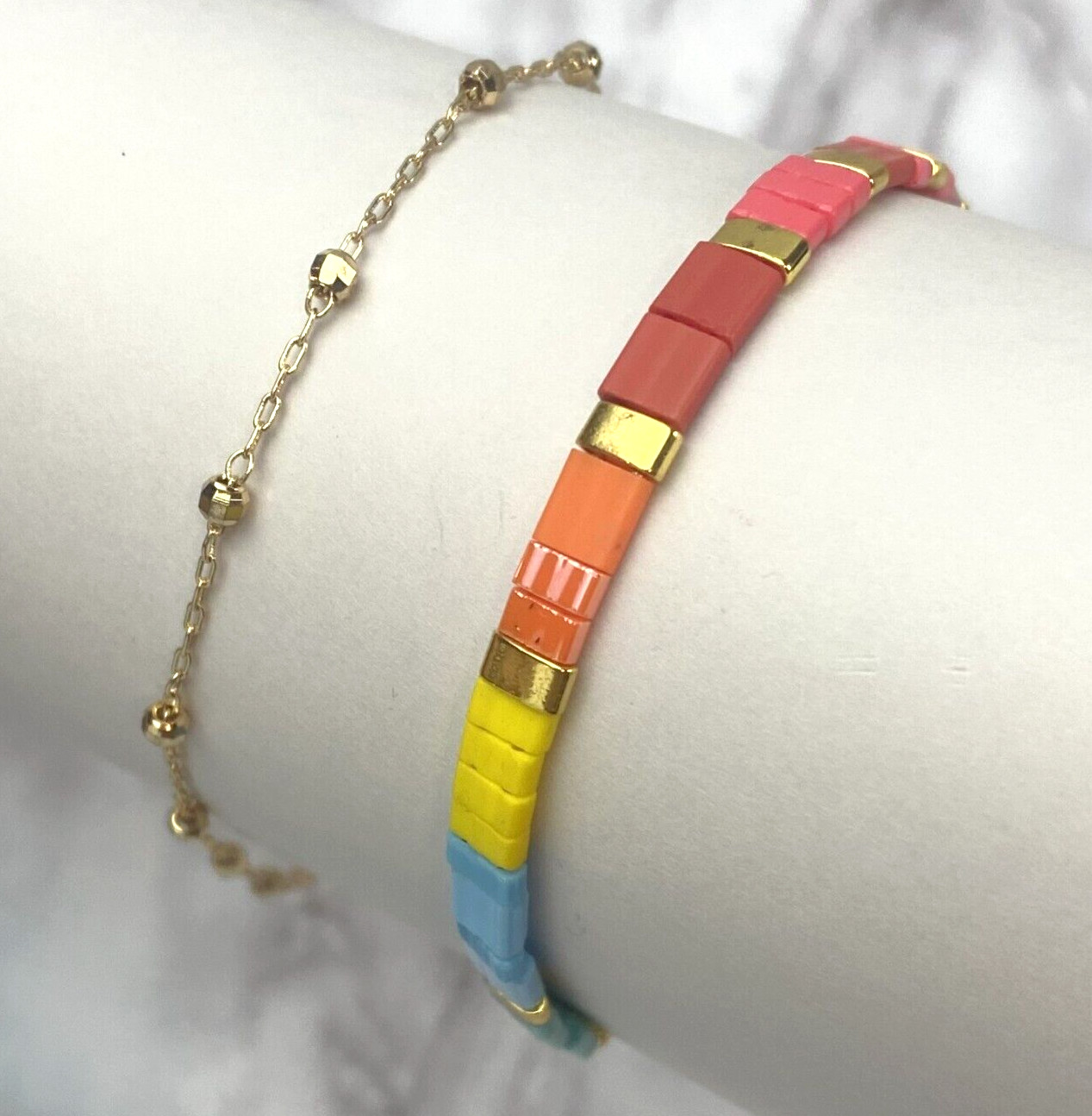 Unwritten Gold Flash Plated Multi-Color Rainbow Bracelet 2-Piece Set