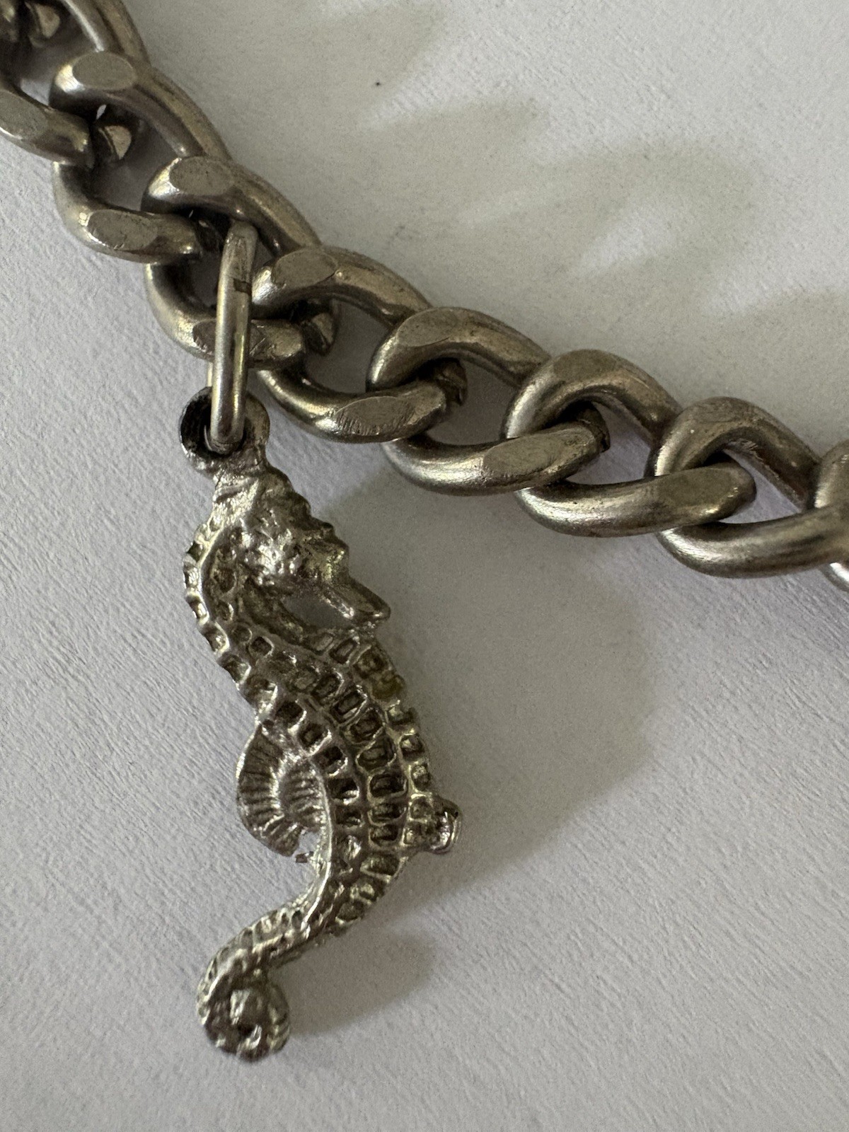 Silver Tone Beach Charm Bracelet w/ Cape Hatteras Lighthouse, Starfish, Seahorse