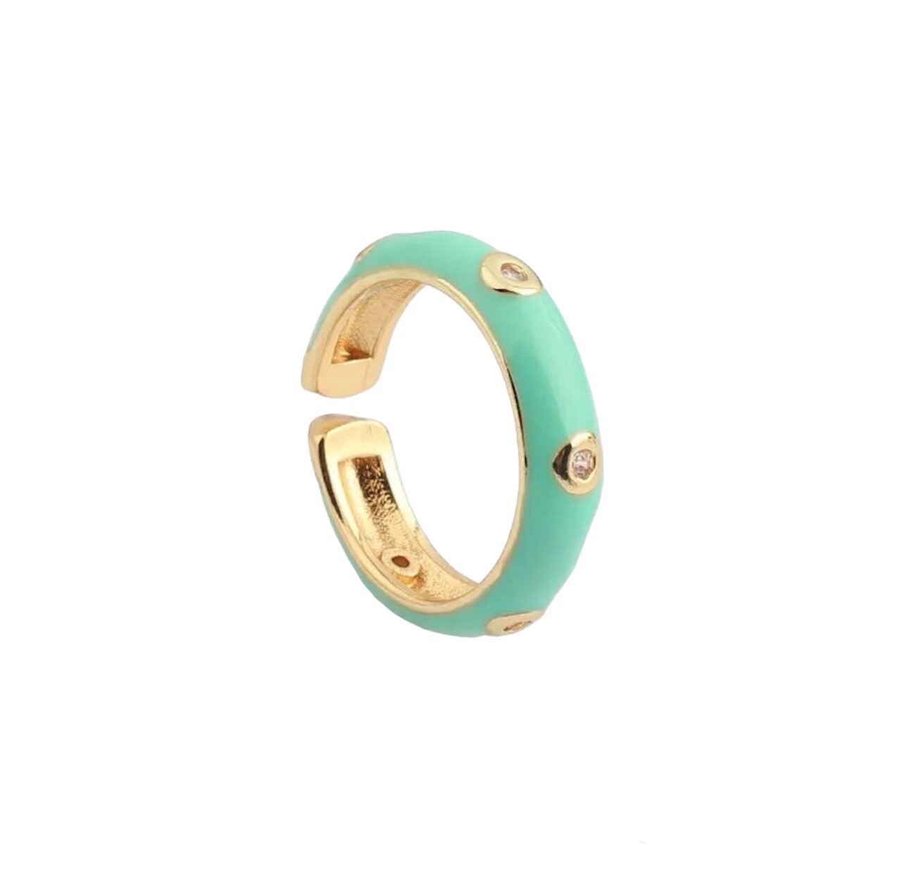 ZARD Enamel Ring with Cubic Zirconia Accent and 14K Gold Plating
