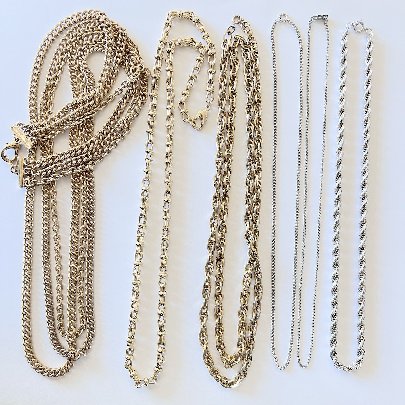 Lot Of 6 Gold/Silver Tone Vintage Rope & Chain Necklaces Fashion Jewelry Making