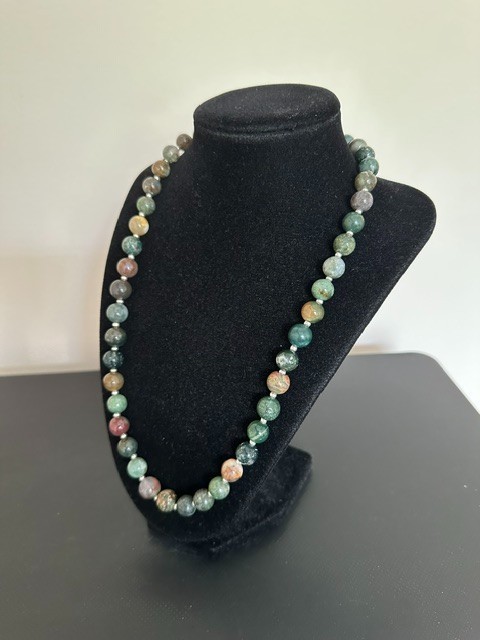 Natural Moss Agate Multicolor Round 10 mm Gemstone Beads 22″ Necklace