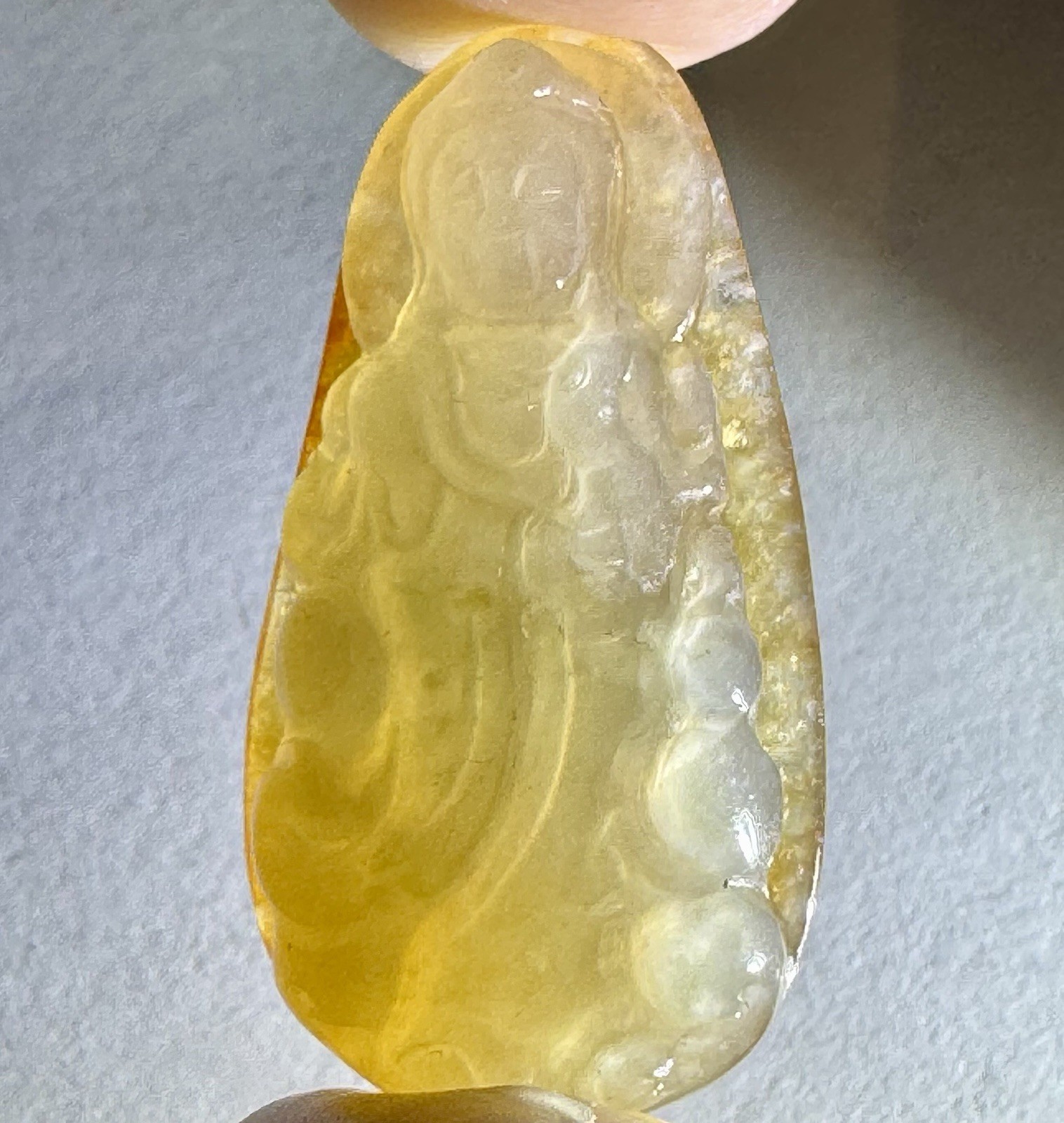 Natural Burmese Transparent Golden Clear Jadeite Jade A Pendant Guanyin Kwan Yin