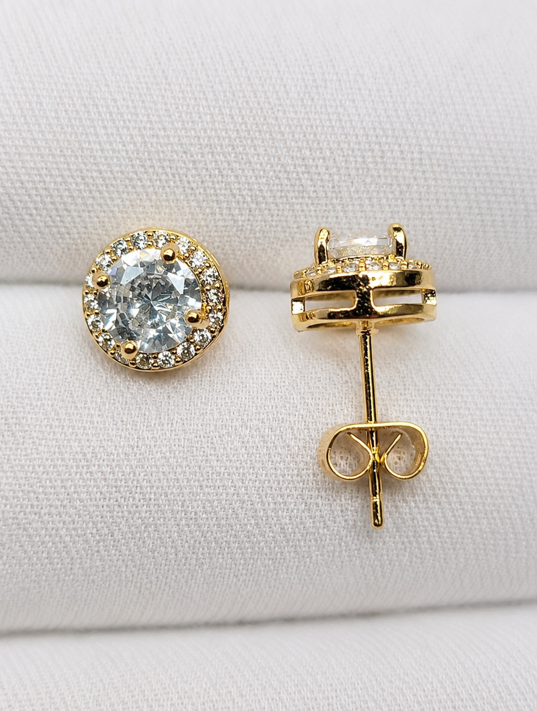 Gold, Silver Plated Stud Earrings With Cubic Zirconia Unisex, Women, Men