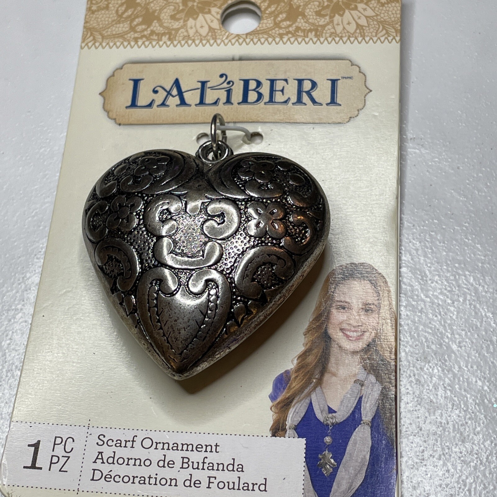 New Lalibert Puffy Heart Scarf Purse Ornament Lobster Hook Silver Tone 💗