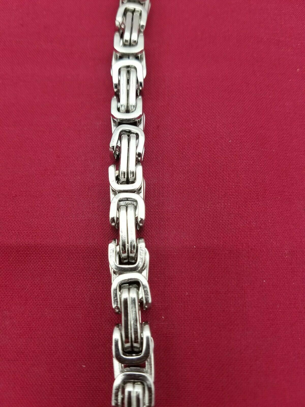 8″–44″ STAINLESS STEEL SILVER 8MM BYZANTINE TURKISH BOX CHAIN NECKLACE