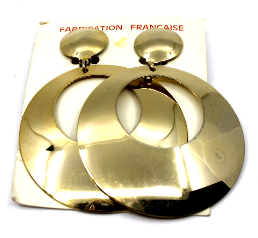 Fashion Circle Drop Gold Dangle Earrings omega back 3.5″in long