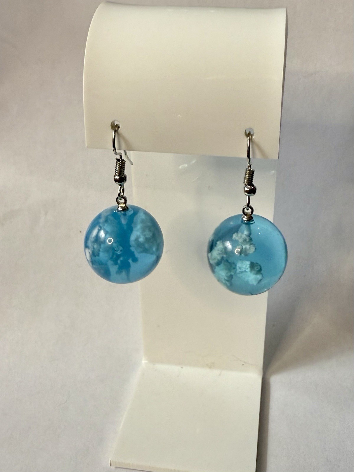 Lucite Blue Sky White Cloud Drop Dangle Pierced Earrings