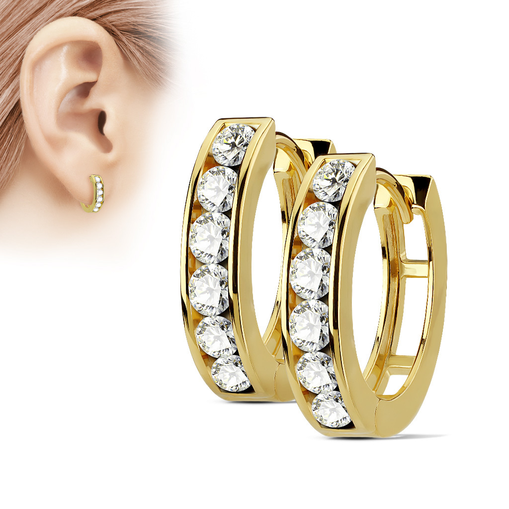Small in Stainless Steel Gold Silver 13mm Wide Cz Huggie Hoop Earrings Set New