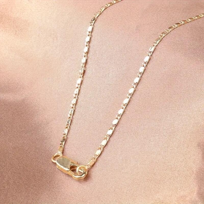 26 Inch Fashion Sparkling 18K Gold Plated Necklace Punk Flat Link Chain Durable