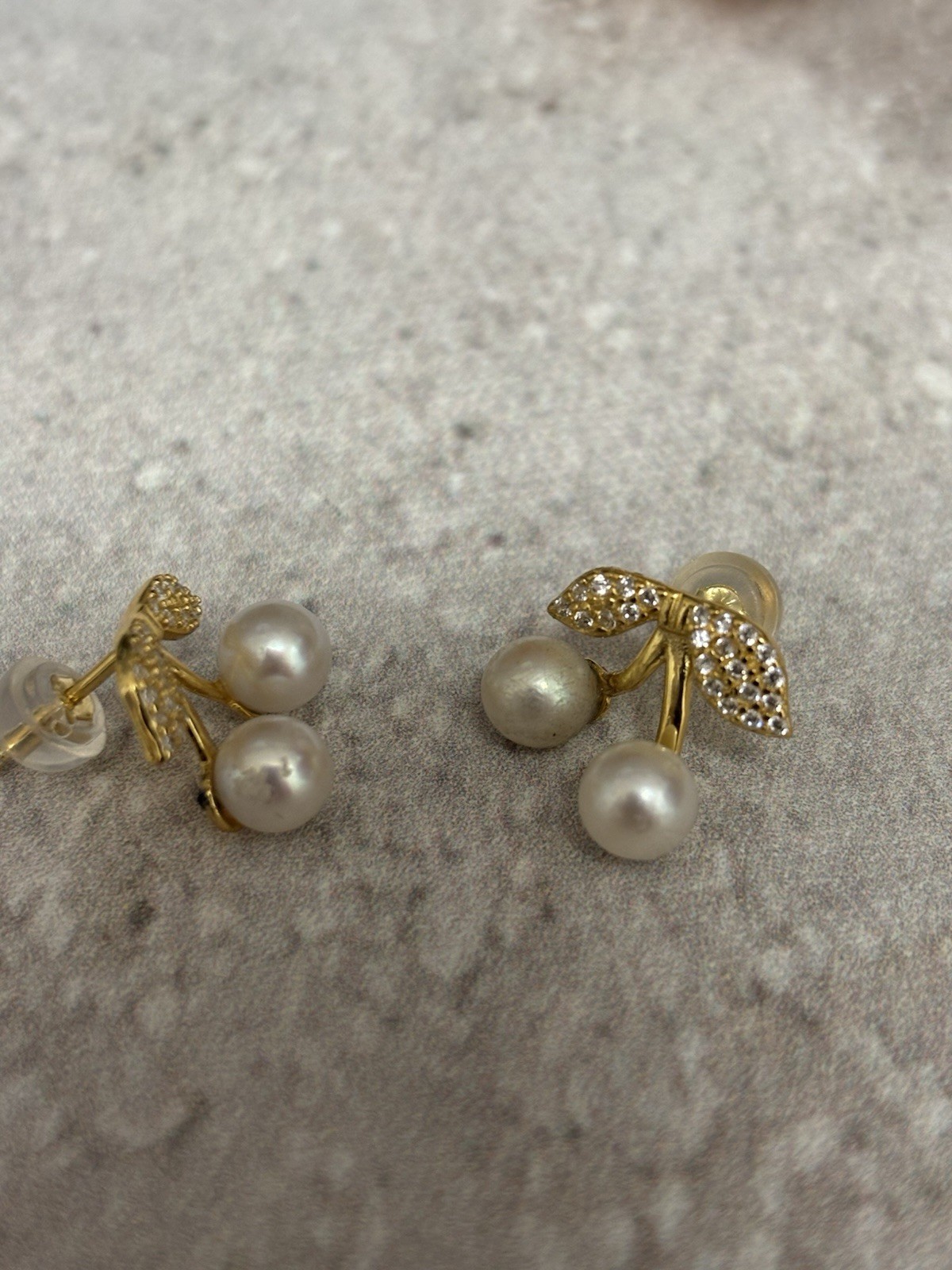 Classic Pearl & Cherries W/cz Accents Repurposed Mikimoto 5.2mm Gold Plated