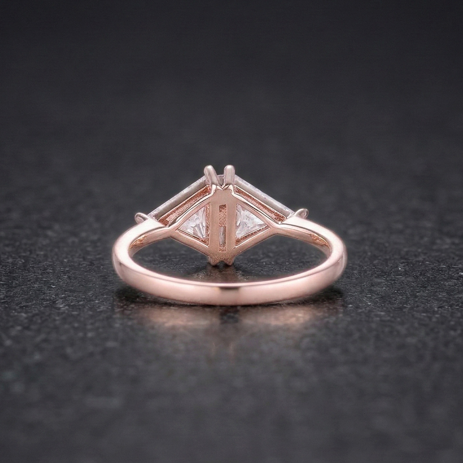 925 Sterling Silver Kite Cut Moissanite & Baguette Sapphire Handmade Ring
