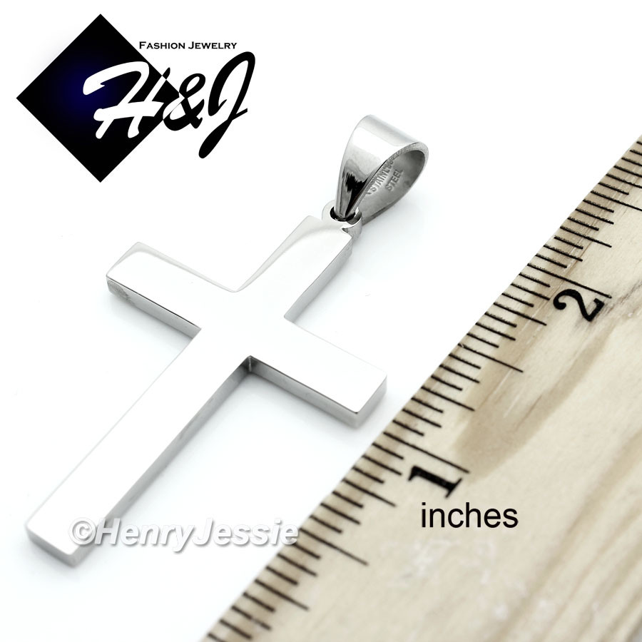 Men’s Women’s Stainless Steel 2″x1.25″ Silver Simple Plain Cross Pendant*P64
