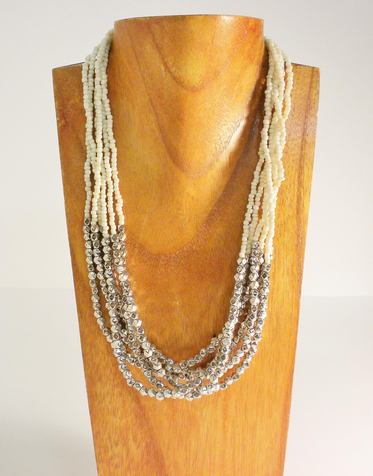 20″ Short Handmade Multi-Strand Silvertone Seed Bead Roxie Necklace