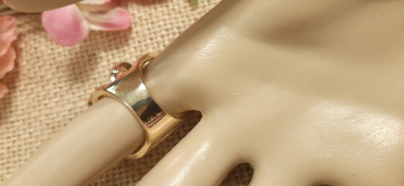 Adjustable Pearl & Rhinestone Statement Ring , Gold Tone New One Size