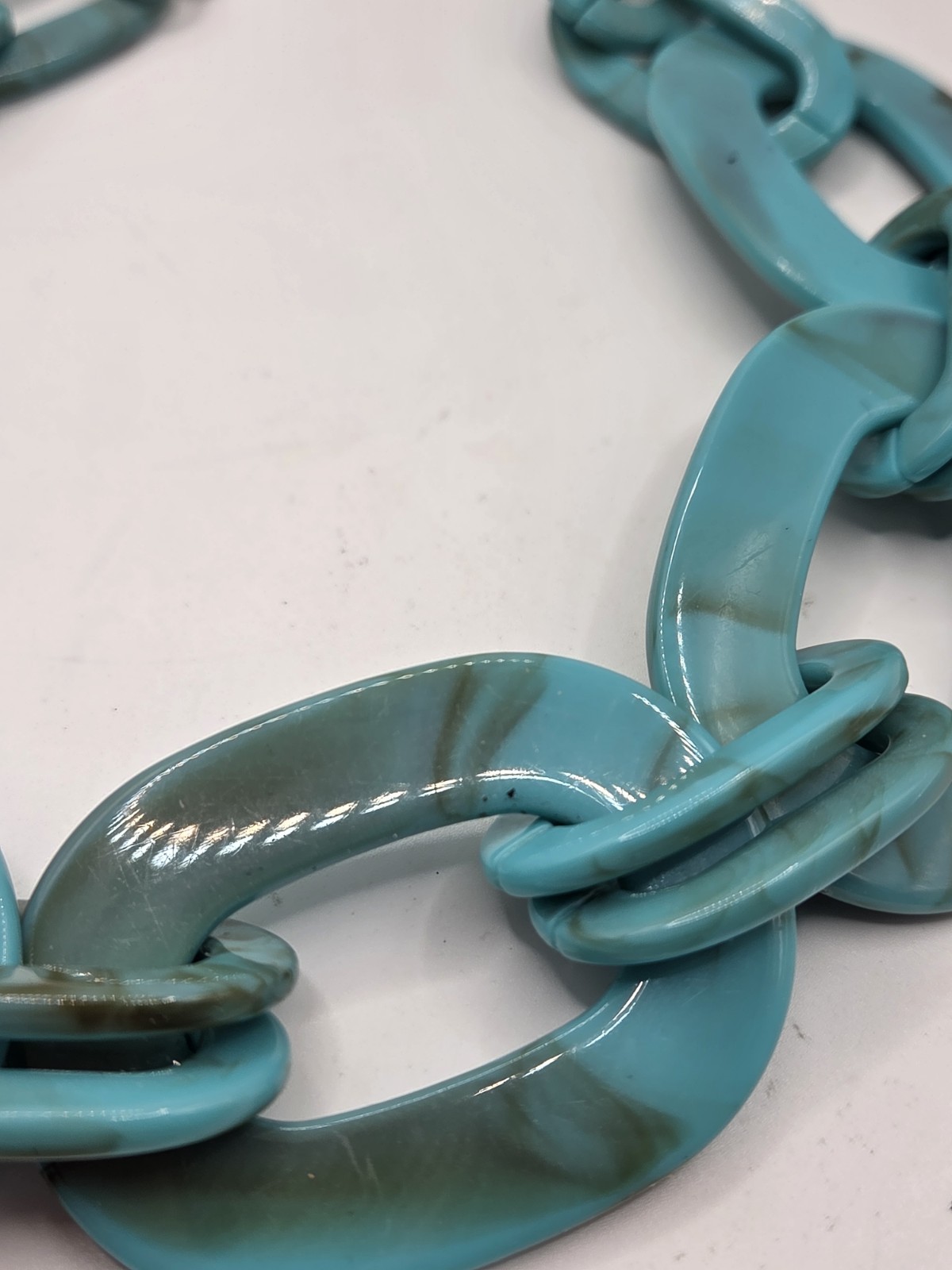 Bocar Resin/ Plastic Chain Link Necklace Chunky Statement Teal/Turquoise