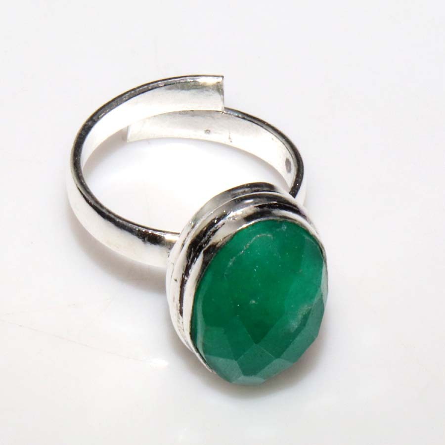 925 Silver Plated Outstanding Simulated Emerald Ring US FreeSize Trendy GW