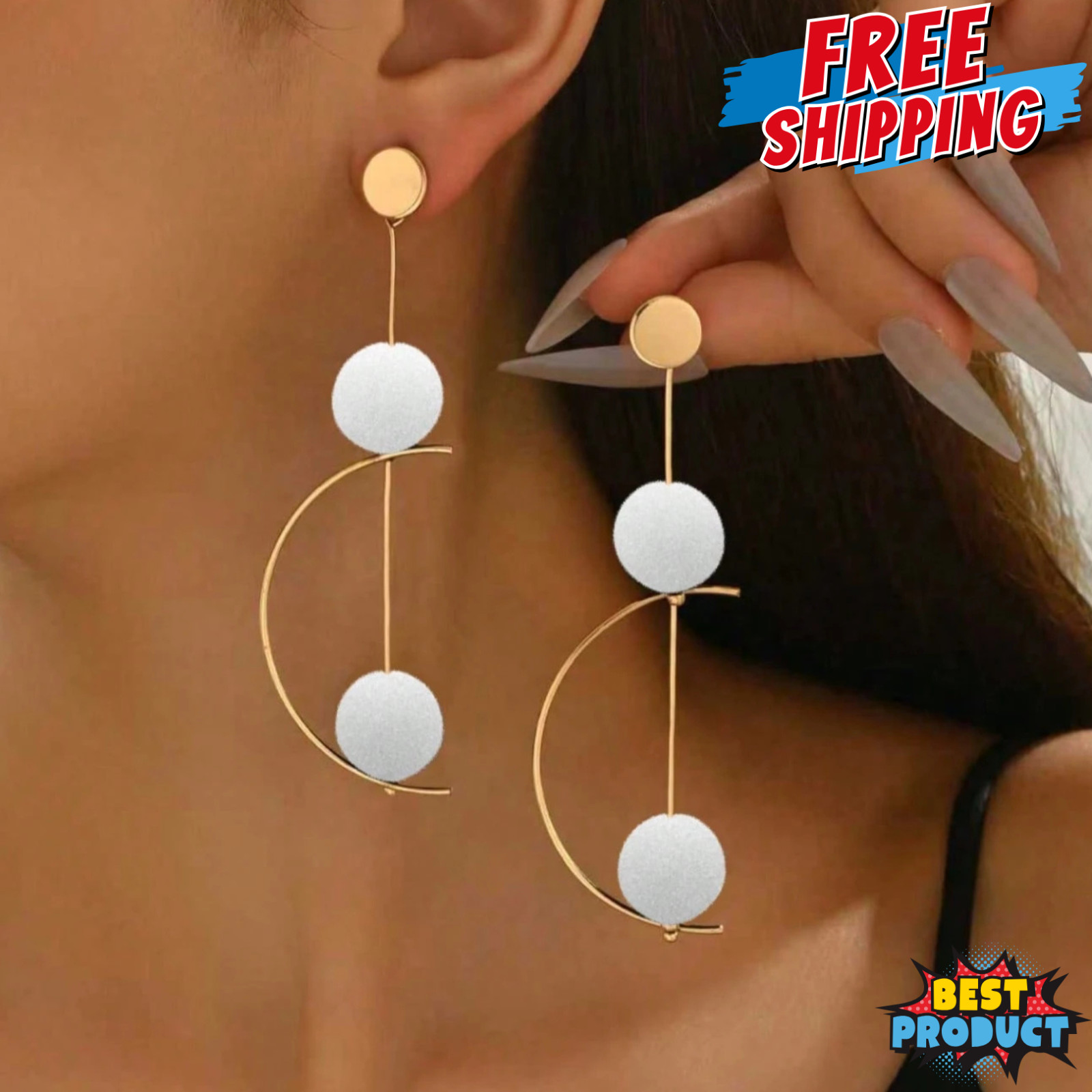 Boho Long Drop Earrings Rotatable Geometric Ball Pendant Retro Jewelry for Women