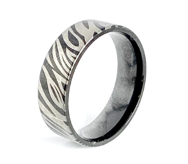 Stainless Steel Black Ion Plated Zebra Animal Print Ring Band Size 9-13 (FL284)