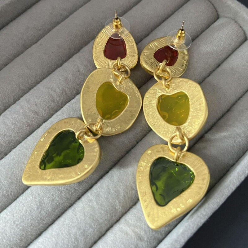 Multicolor Poured Resin Dangle Gold Green Red Earrings