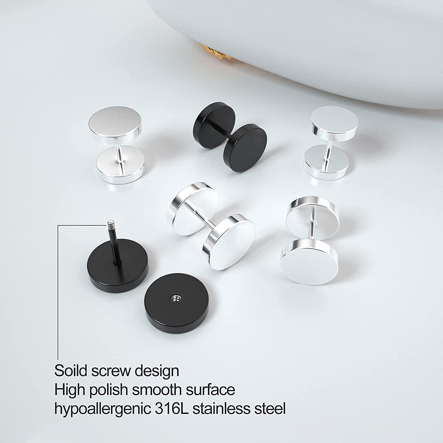 Stainless Steel Unisex Men Women Barbell Stud Earrings Punk Ear Piercing Plugs