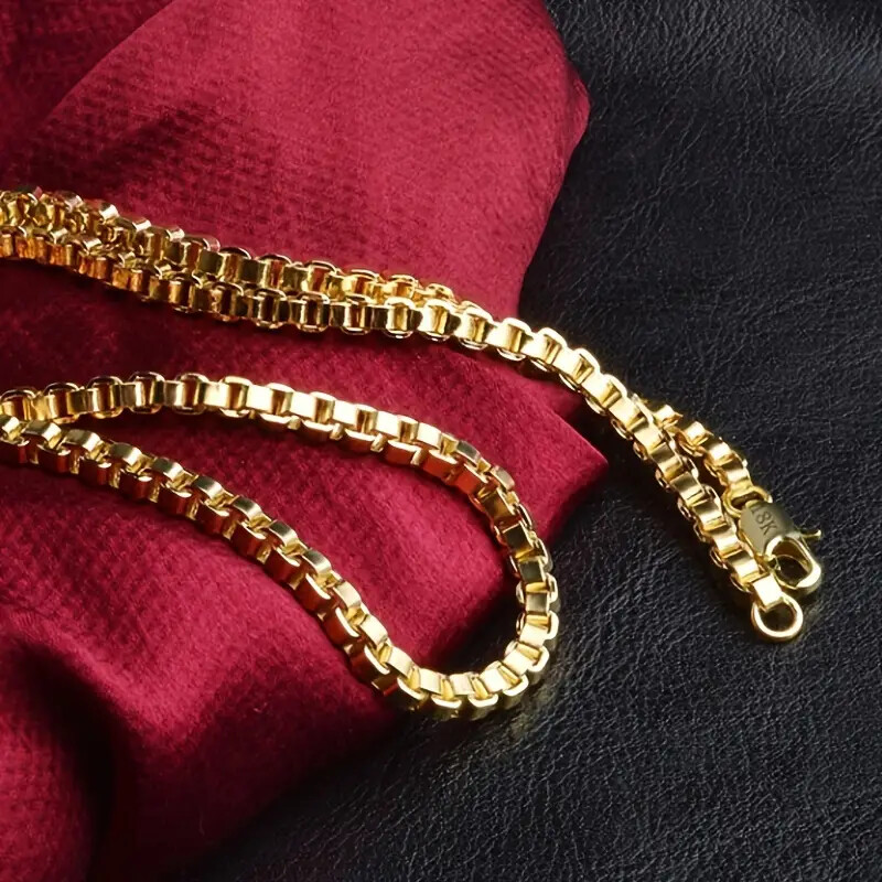 Hip Hop 18K Stamped Premium Gold Plated Brass Box 4mm 20″ ~ 28″ Chain Necklace