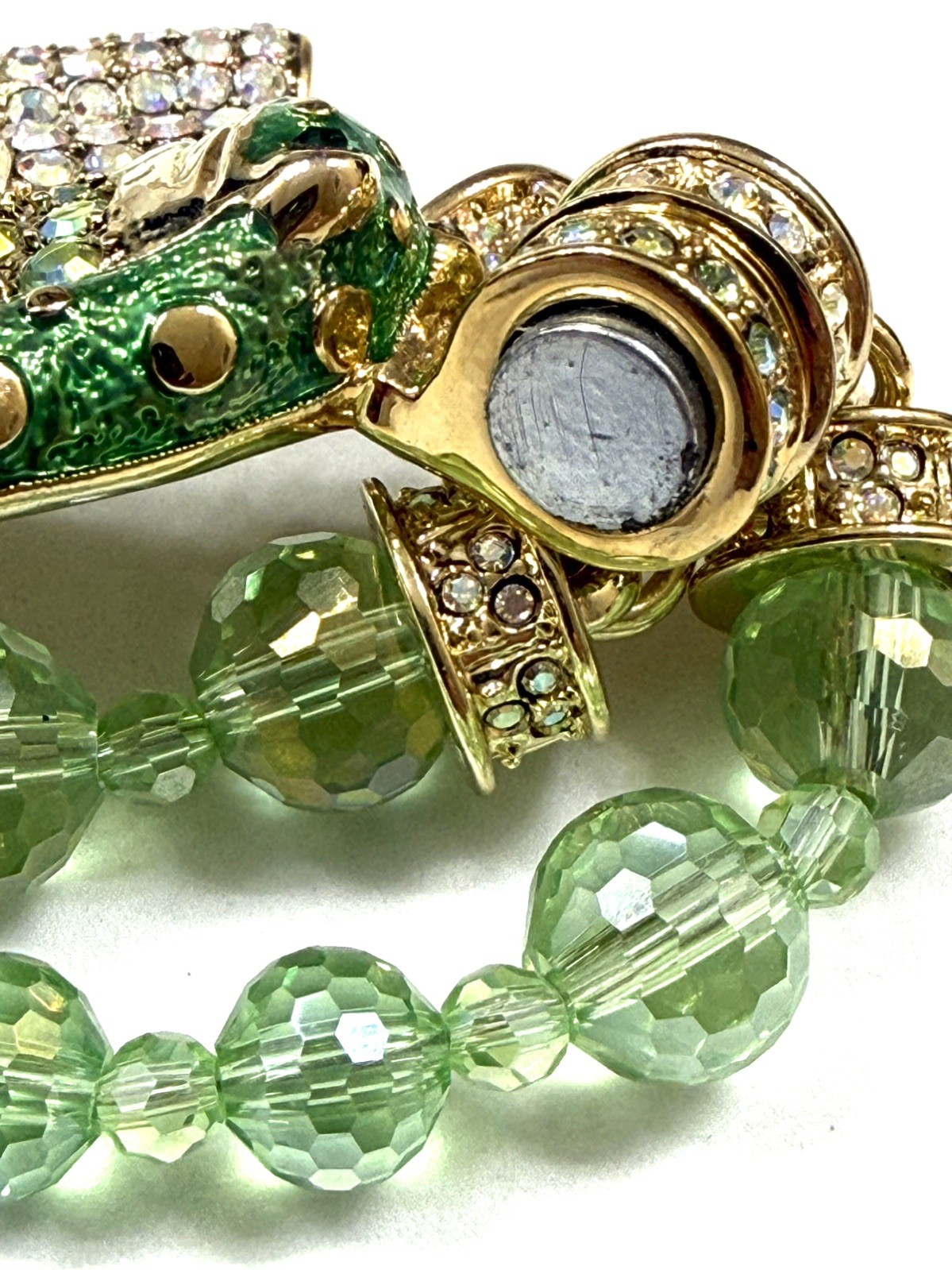 Kirks Folly Whimsical Frog Enhancer With Green Crystals And Magnetic Chain