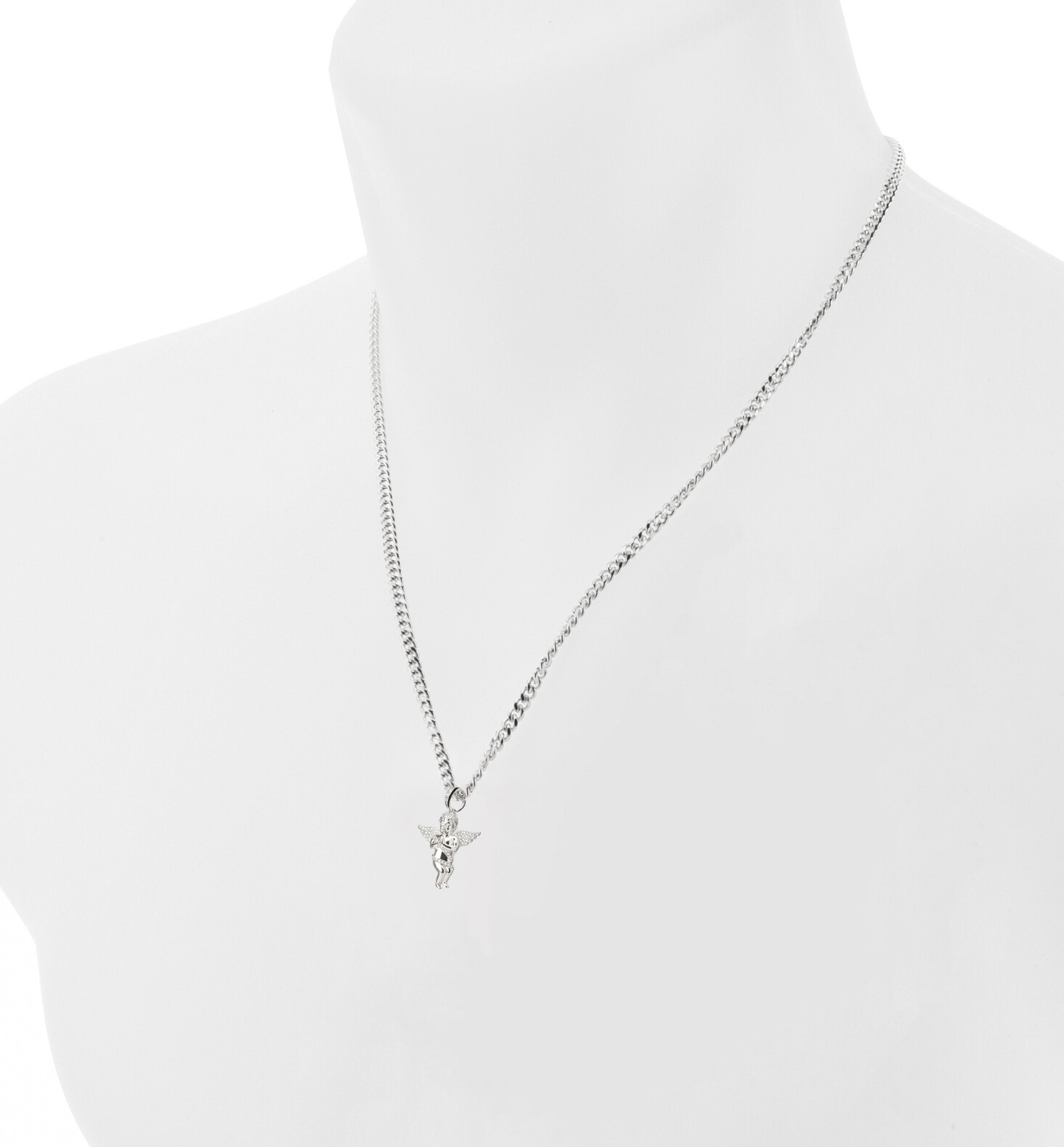 Mini Angel Silver Plated Pendant with 20″ Cuban Chain Necklace BCH 11916 S