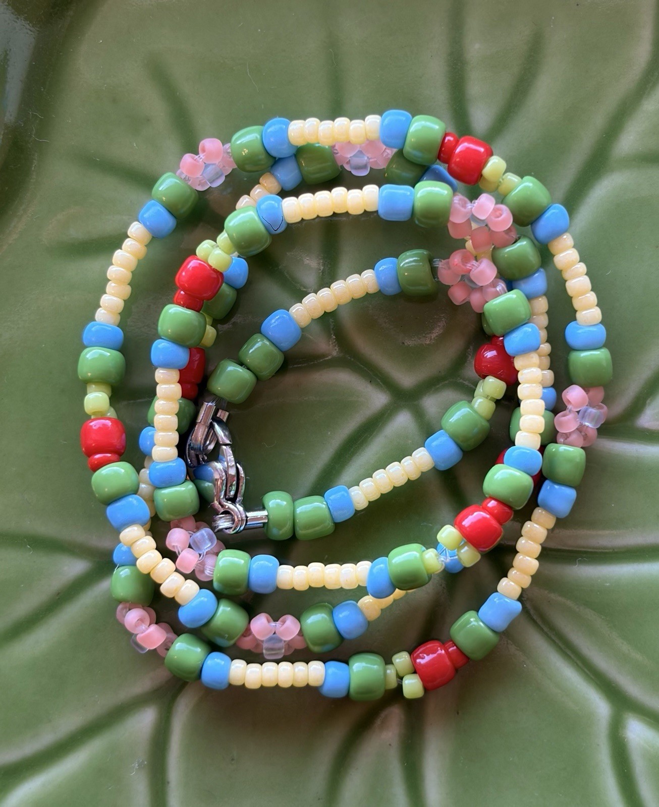 🍓🍌Strawberry Banana Glass SeedBead Stainless Steel Clasp Handmade Necklace🍌🍓
