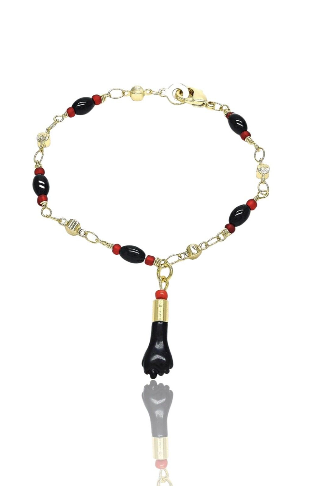 18K Gold Filled Azabache Figa Bracelet Pulsera Para Bebe Para el Mal de Ojo 7″