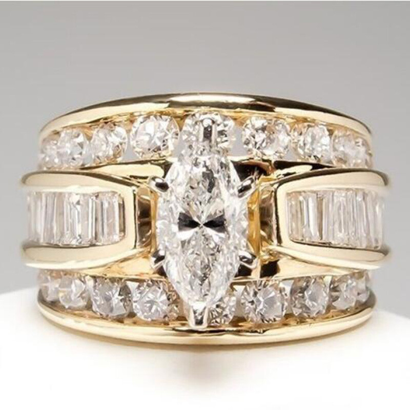 18k Yellow Gold Plated Women Ring Cubic Zircon Wedding Ring Sz 6-10