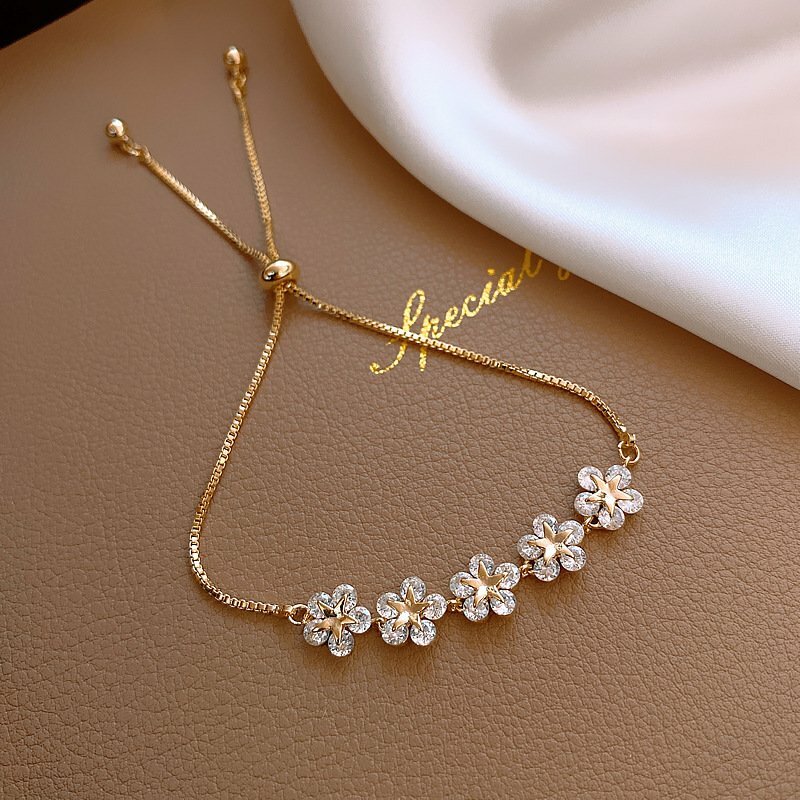 Fashion Crystal Zircon Flower Butterfly Bracelet Adjustable Bangle Women Jewelry