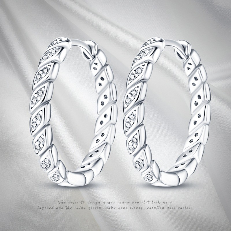 PANDACH 925 Sterling Silver 17MM Hoop Earrings AAA CZ For Women Jewelry Gifts