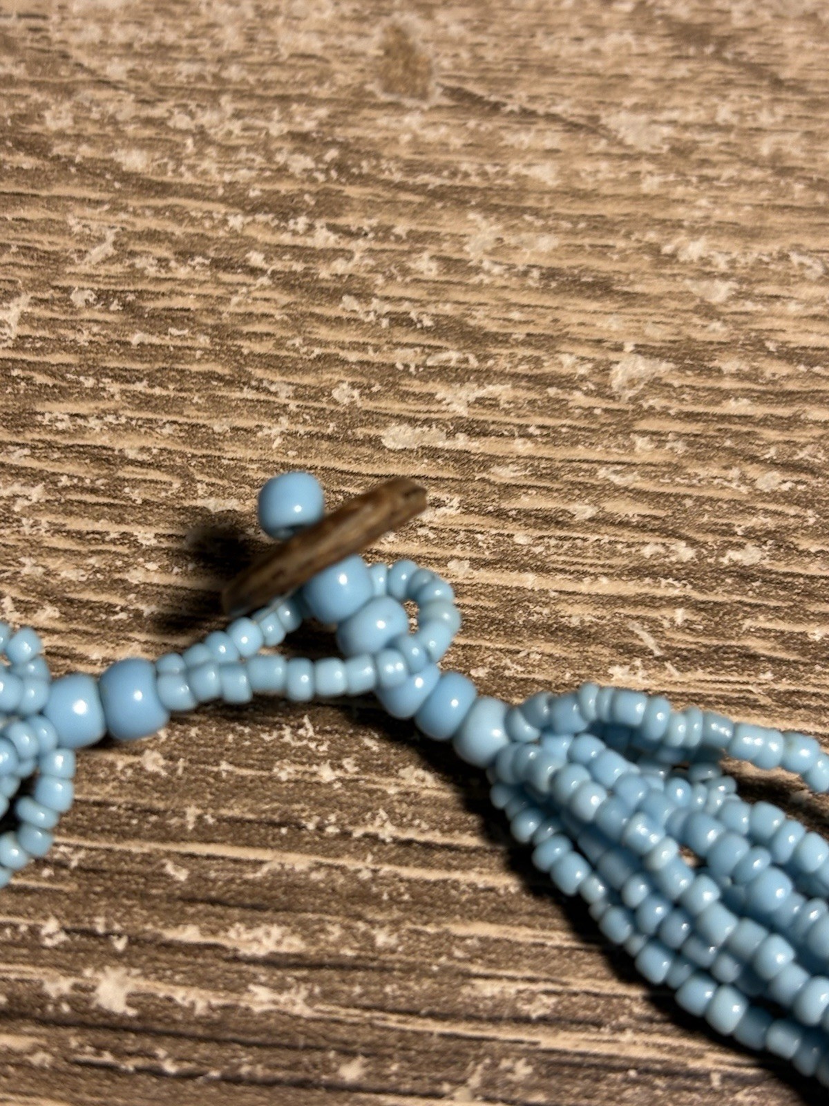 Vintage Blue Seed Bead Multi Strand Necklace Red Coral Chip Composite Pendant G8
